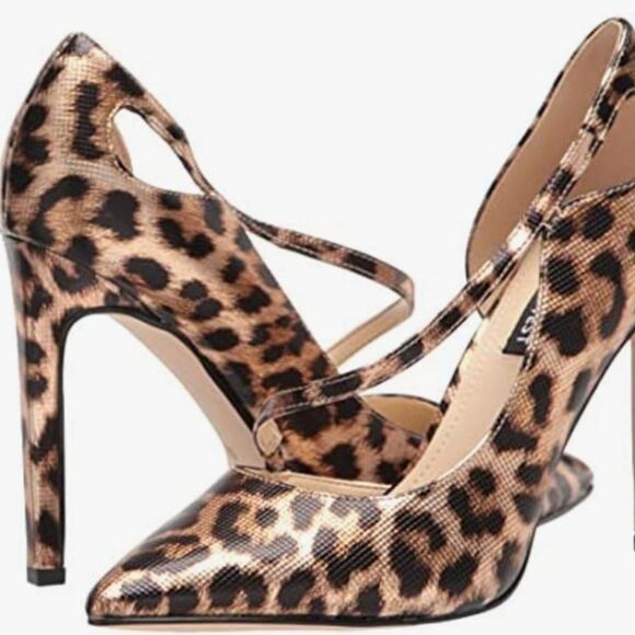 🩵NIB Nine West Black & Metallic Gold Leopard Print High Heel Pumps Size 8 - Picture 5 of 16